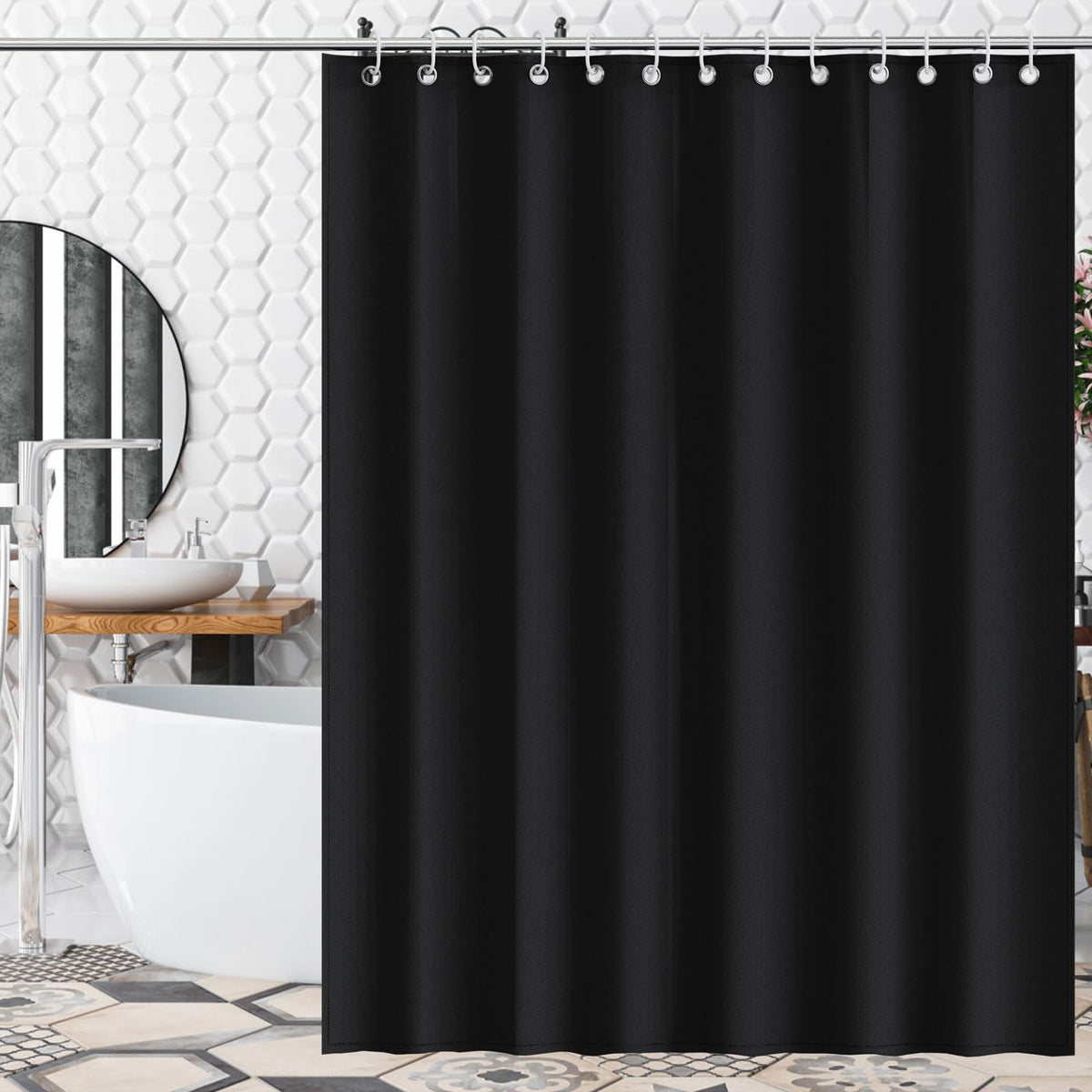 AKHTART Shower Curtain 100% Polyester, Extra Long Shower Curtain with 12 Hooks, Washable and Easy to Dry, Anti-Bacterial Mildew Resistant