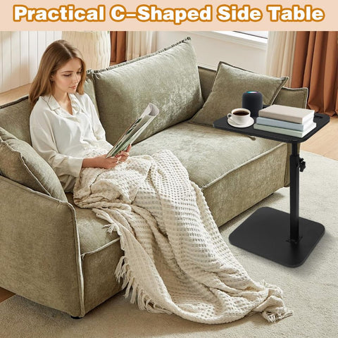 C-Shape Side Table, Height Adjustable, Small Side Table, Couch, 360° Rotating Sofa Table, Coffee Table, Side Table, Sofa Table, Bed Table for Couch