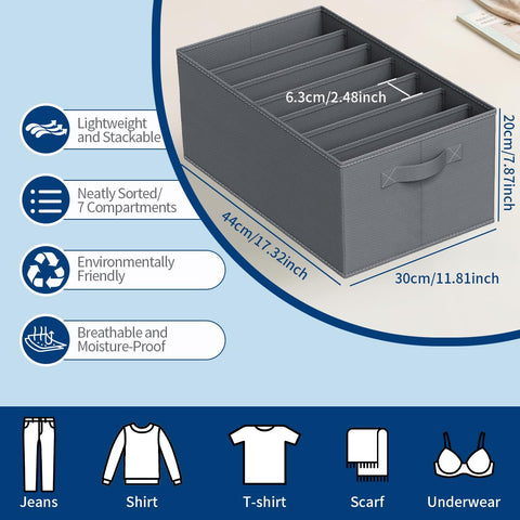 Niviy Clothes Drawer Organiser 7 Cells, 2 Pack, Large Wardrobe Storage