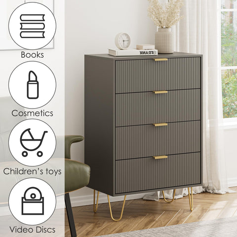 HEYZOEY Grey Chest of 4 Drawers for Bedroom, 60x34x91cm, Wood Storage Dresser Bedroom Furniture Cabinet for Living Room,Office,Lounge,Grey