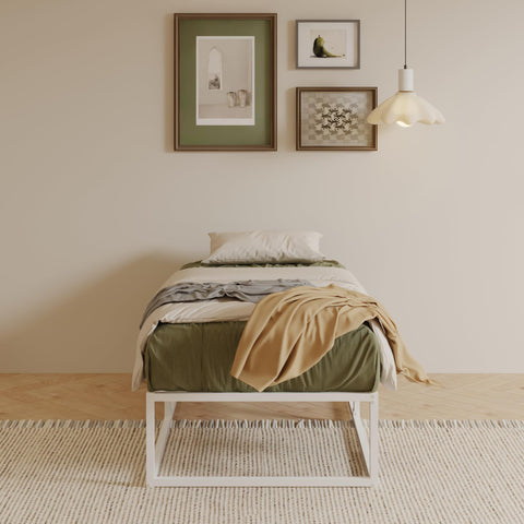 EMODA Metal Bed Frame 80 x 190cm with Steel Slats Support, White