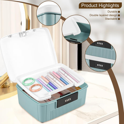 Dandelionsky Lockable Box Large Medicine Box with Combination Lock, 25×20×10cm Fridge Box with Built in Removable Tray