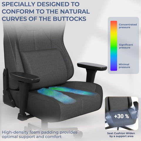 JUMMICO Fabric Gaming Chair with Racing Seat, Comfort Office Chair Ergonomic with 3D Height Adjustable, Desk Chair Tilt Function (90°-135°)