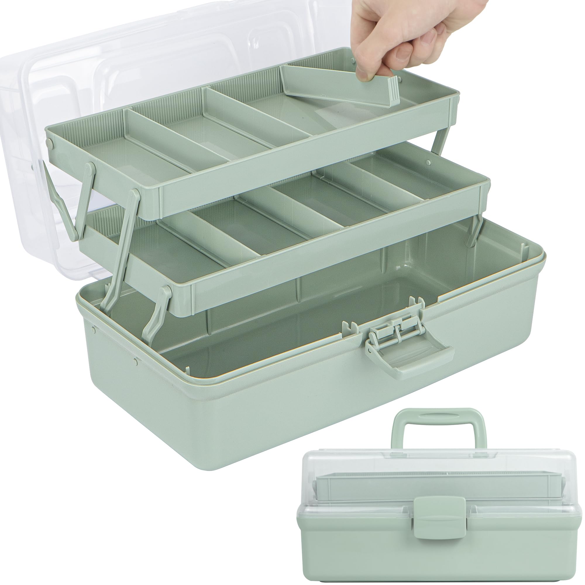 Creahaus 12.5in 3 Layer Multipurpose Storage Box/Craft Storage Boxes With Compartments/Plastic Tool Box/Medicine Storage/Hair Accessories