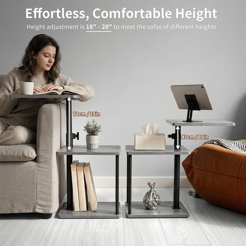 Bingyouth Side Table with Wheels, Height Adjustable Sofa Table with 360° Swivel Top, 3 Tier Bedside Table for Living Room, Bedroom and Small Spaces