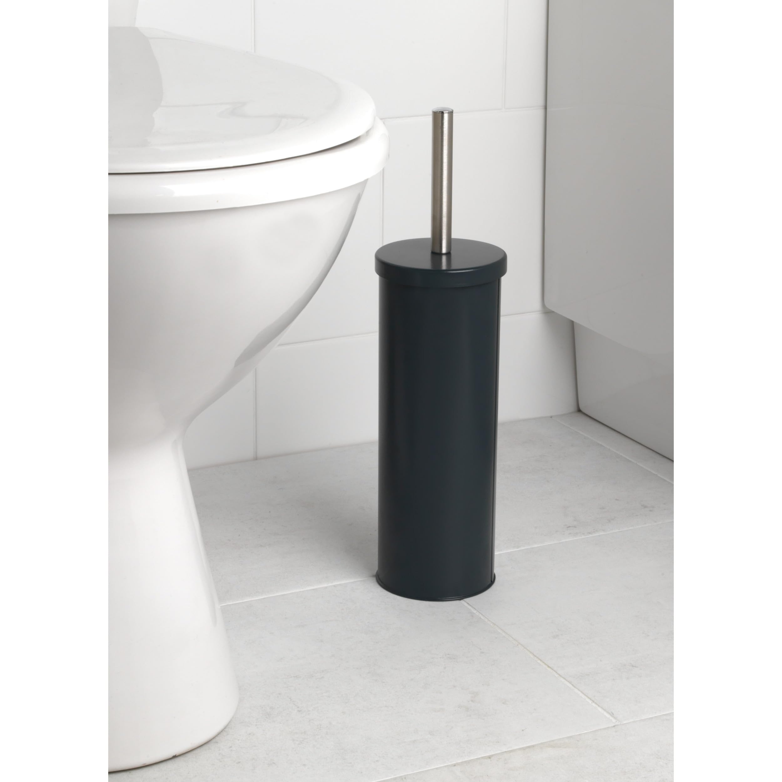 Beldray LA059451BLKFEU7 Toilet Brush and Holder Set - Bathroom Toilet Bowl Cleaning Brush with Stiff Bristles Hygiene Holder with Lid Slim for Easy