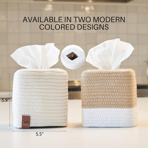 Rarapop Stylish Cotton Tissue Box Cover - A Beautiful Holder Instantly Covers Your Square Tissue Boxes