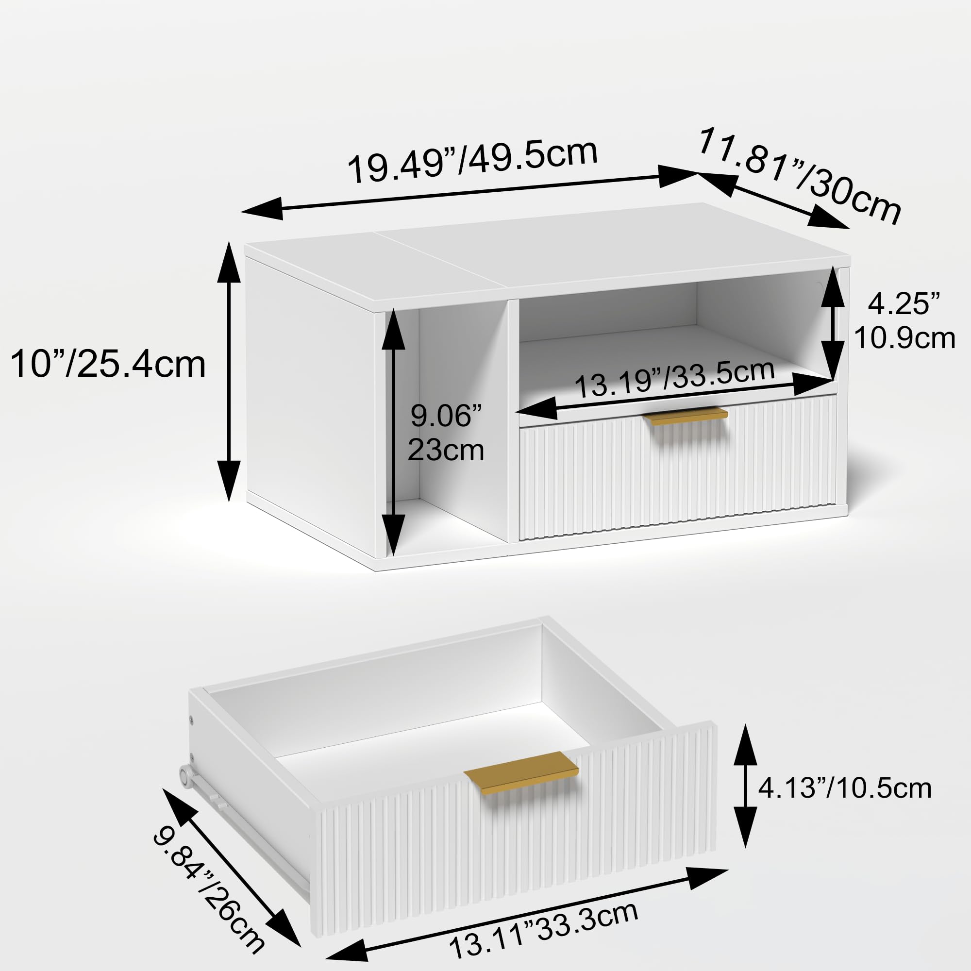 JERX Floating Bedside Table, Wall Mounted Nightstand with Storage Drawer Modern Wooden Bedside Table for Bedroom White