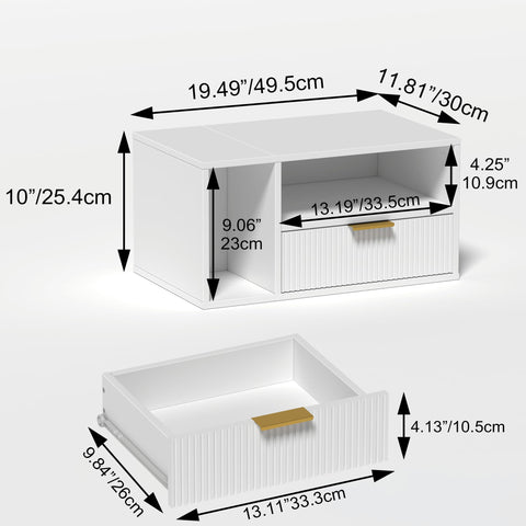JERX Floating Bedside Table, Wall Mounted Nightstand with Storage Drawer Modern Wooden Bedside Table for Bedroom White