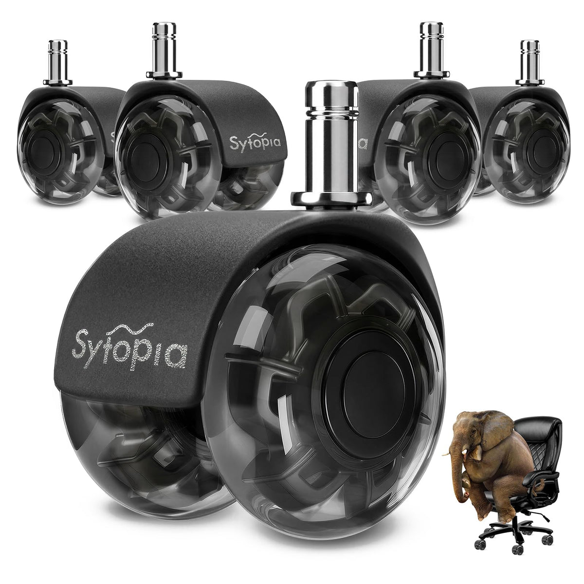 Sytopia Office Chair Wheels Replacement Set of 5, 11×22mm Pin Office Chair Casters for Hardwood Floor, Carpet, Smooth and Silent Gliding