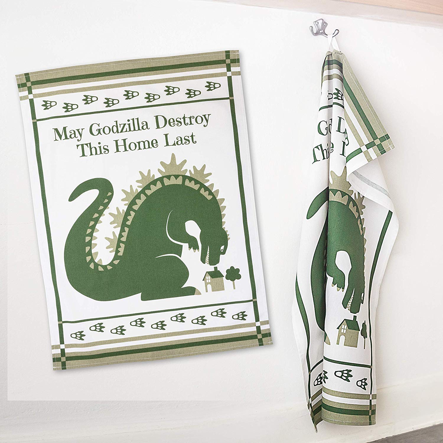 getDigital May Godzilla Destroy This Home Last Dish Cloth - A Funny Home Blessing Kitchen Towel for Geeks and Monster Movie Fans - 100% Cotton