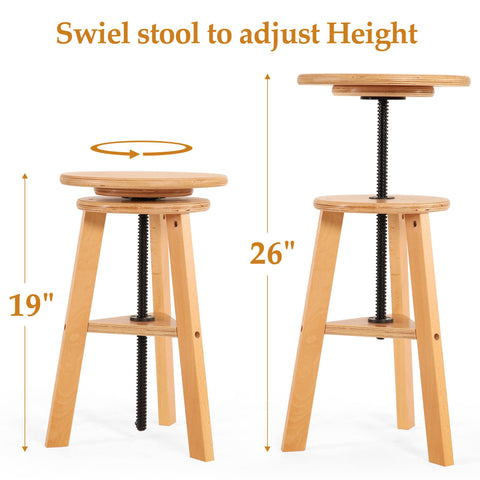 VISWIN Wooden Drafting Stool, 19-26" Adjustable Height, Solid Beech Wood Stool for Studio, Office, Home Kitchen, Bars, Artist Stool Chair for Painting