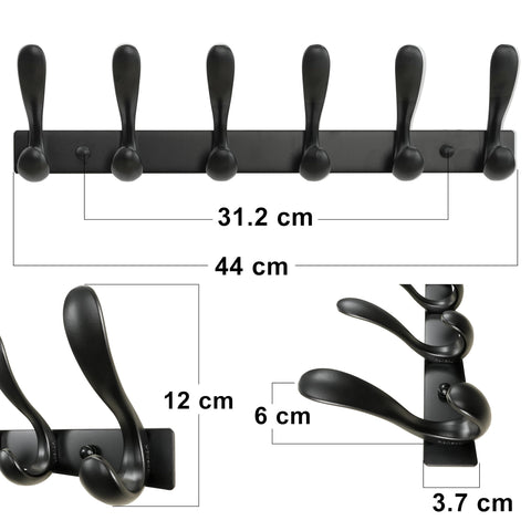 HONSKY Wall Coat Rack- Stylish,44cm Metal Coat Hanger Wall Mounted,Heavy Duty 6 Hooks Wall Coat Hook for Hallway, Bedroom