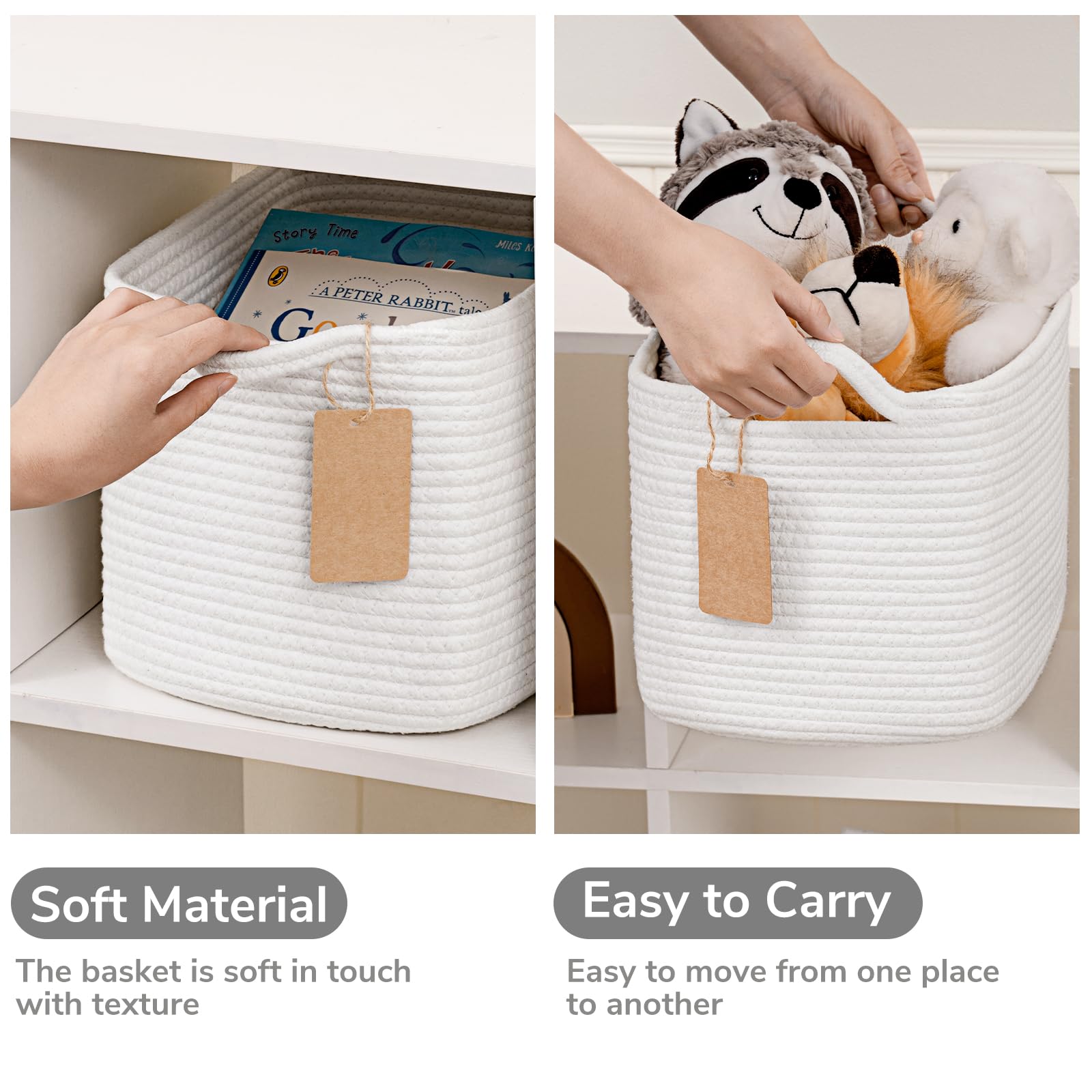 TIMEYARD White Cotton Rope Storage Basket Woven Shelf Basket for Organising