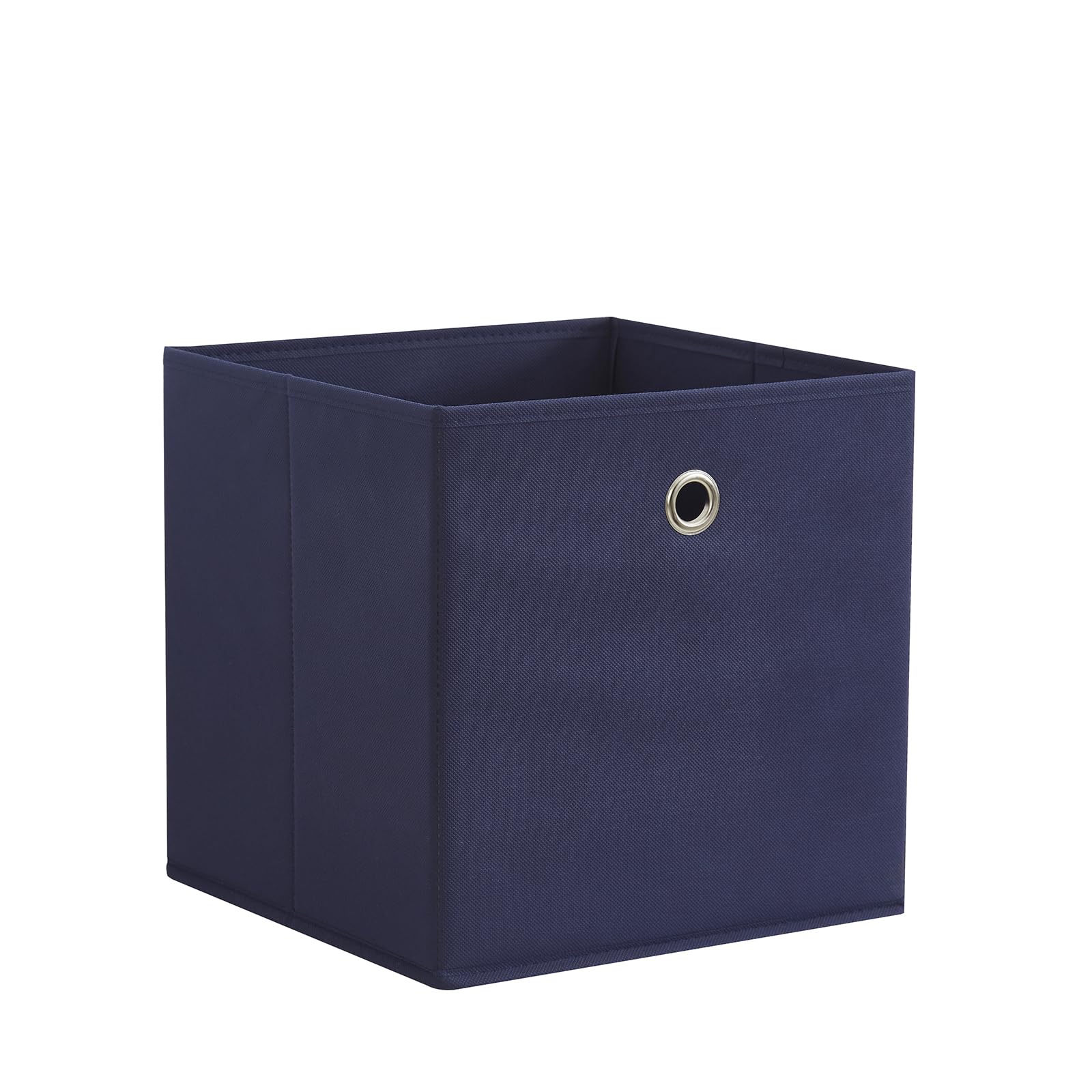 Webeasy Square Navy Canvas Fabric Storage Box, Pack of 6 Eyelet Cube Foldable Open Bins for Home Office Nursery Organisation,28X28X28(CM)