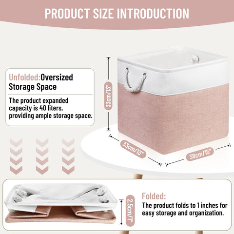 JUNLAI 3 Pack Fabric Storage Boxes, Kallax Storage Boxes 33 x 38 x 33 with Handles, Foldable Large Storage Pink Basket for Office & Home, Book