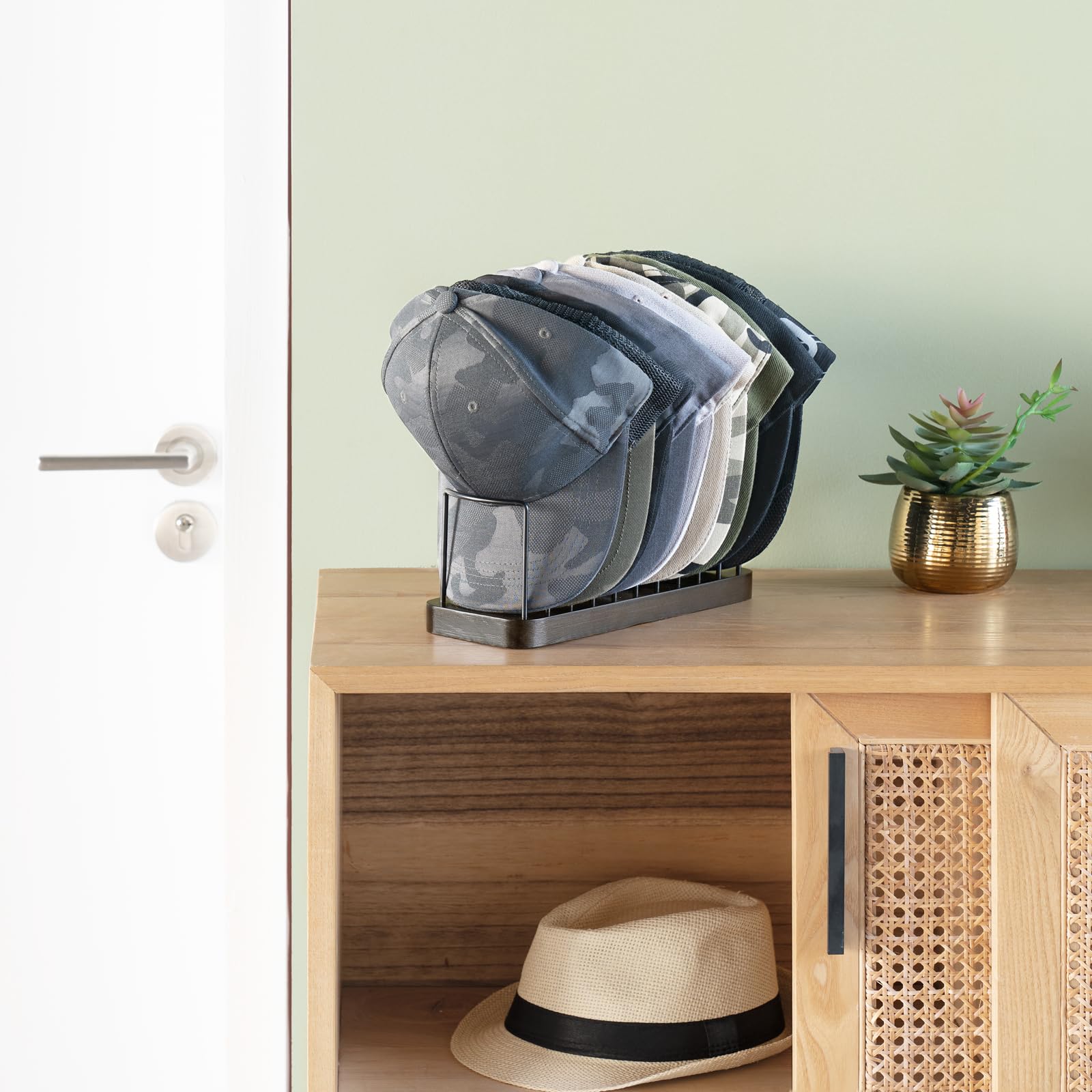 Mkono Hat Organizer and Display Stand for 10 Caps - Tabletop Storage Rack for Desk, Closet, Shelf, Dresser