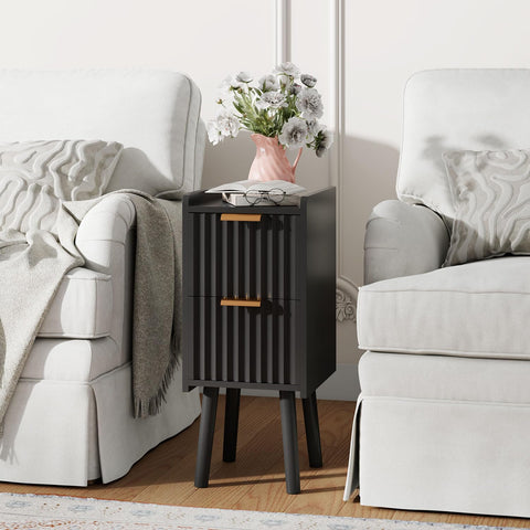 IBUYKE 22.5CM Slim Bedside Table with 2 Drawer,Black WNS015B