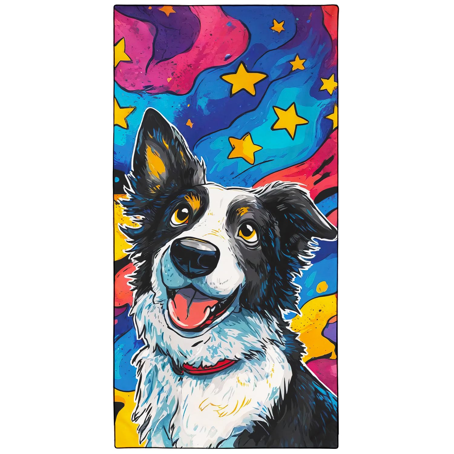 Violetpos Starry Border Collie Beach Towel for Dog Lovers, Extra Large 180x90 cm 250GSM Microfibre, Sand Free Quick Dry