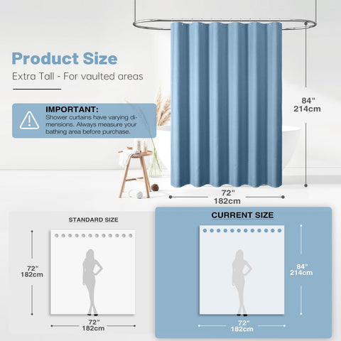 BTTN Extra Long Waffle Weighted Shower Curtain, 182x214cm, Moonlight Blue