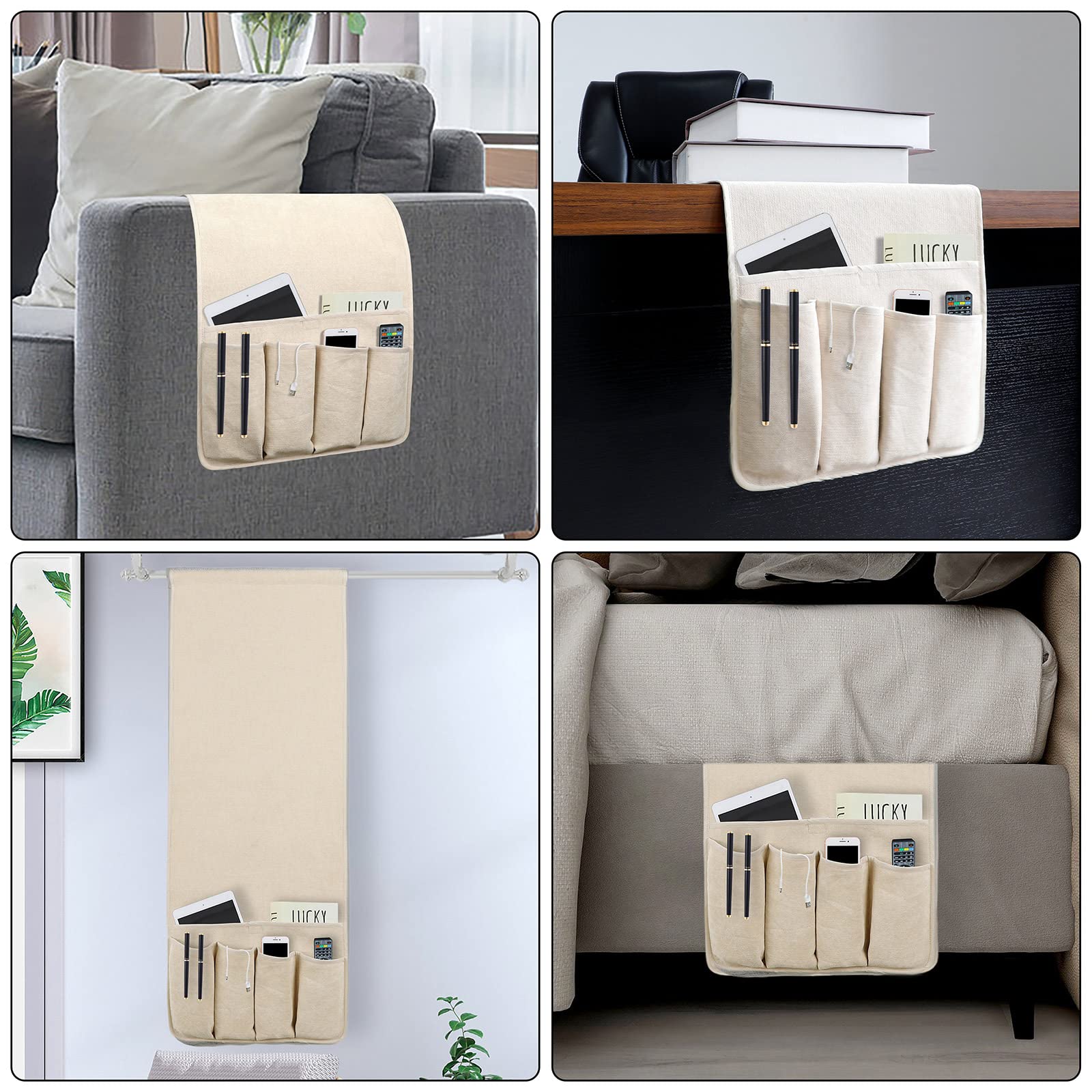 NB Sofa Armrest Organize remote holder bedside caddy organizer with 5 pockets，non-slip couch remote control holder couch armchair caddy accessories