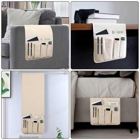 NB Sofa Armrest Organize remote holder bedside caddy organizer with 5 pockets，non-slip couch remote control holder couch armchair caddy accessories
