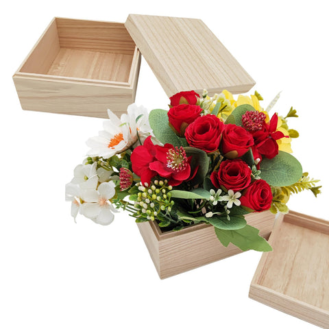 Anktily 4PCS Unfinished Wooden Box with Top Lid, 15x15x8cm Small Square Wood Keepsake Box,Rustic Wood Container Boxes for Crafts, Home Storage