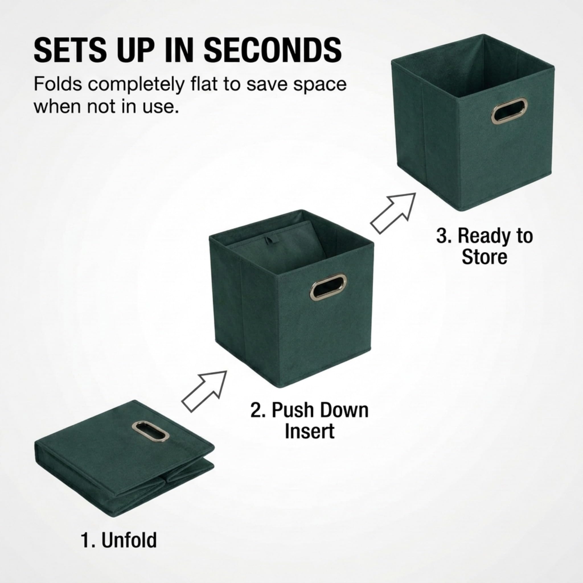 Household Essentials Fabric Storage Cube Bins, 6 Piece Set, Strong Poly-Woven Fabric, Chipboard Sides, Grommet Front Handle, Stackable and Foldable