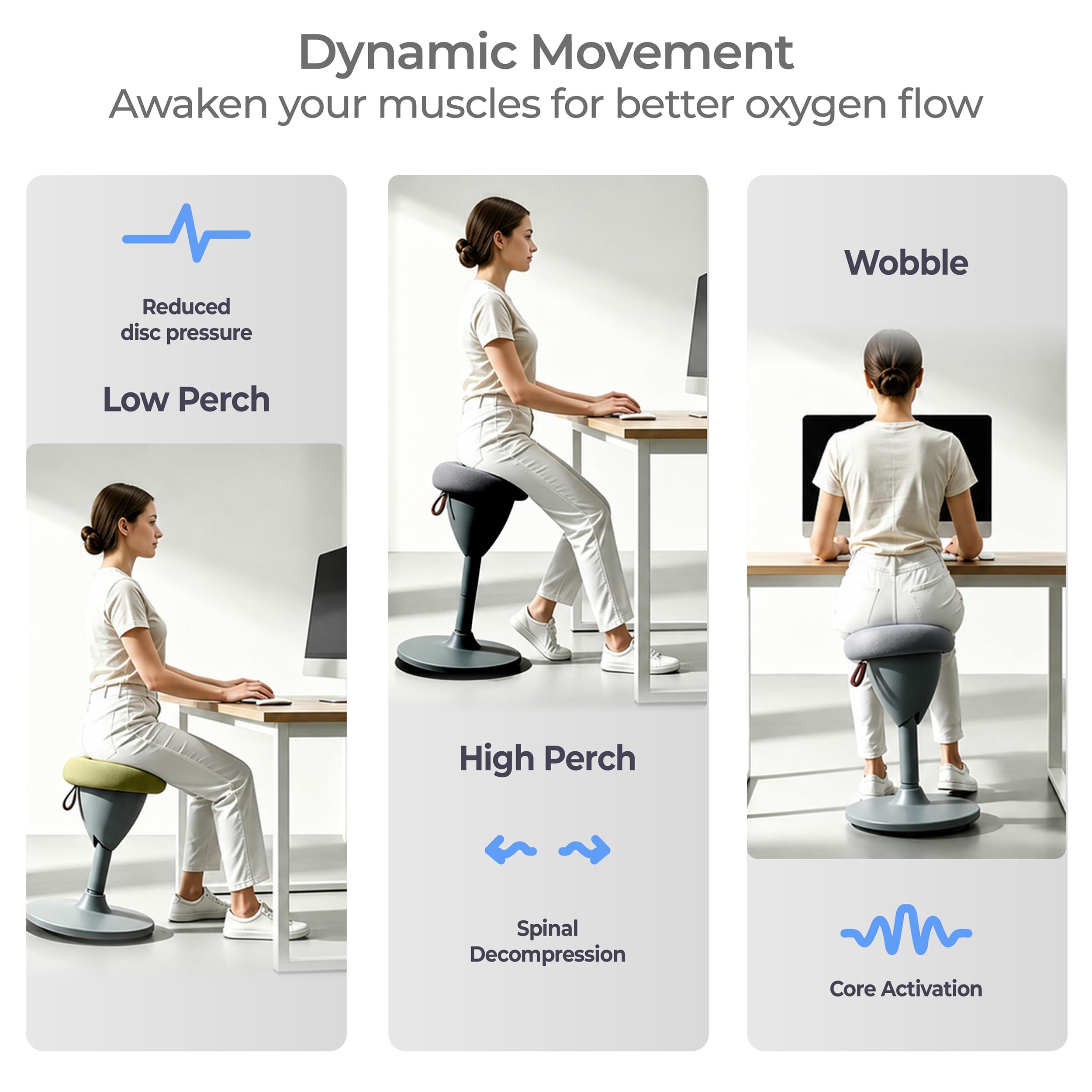 Tervo Model W - Wobble Stool - Ergonomic Standing Desk Chair - Sit Active