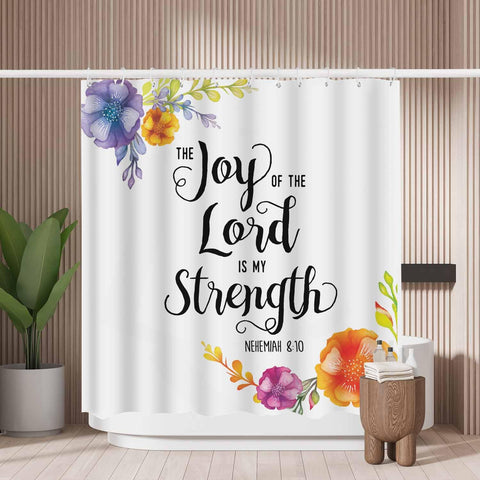 Woutay Shower Curtain Mould Proof Resistant Joy of The Lord Is My Strength,Water Repellant Fabric,Polyester,Size 180x180CM
