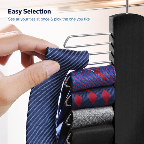 Tie Hanger for Wardrobe | Wooden Tie Organiser for Men with 20 Non-Slip Chrome Bars