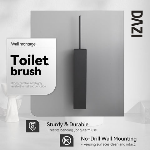 DAZI Toilet Brush WC Wall-Mounted, Toilet Brush Holder Stainless Steel Matte Black Finish without drilling