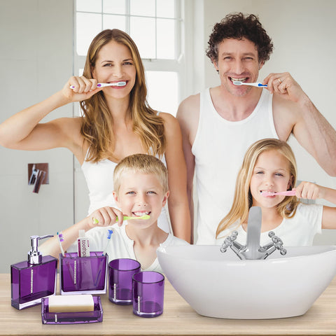 5 Piece Bathroom Accessory Set, Modern Design Acrylic Luxury Bath Vanity Set with Soap Dish, Tooth Brush Holder, Emulsion Bottle