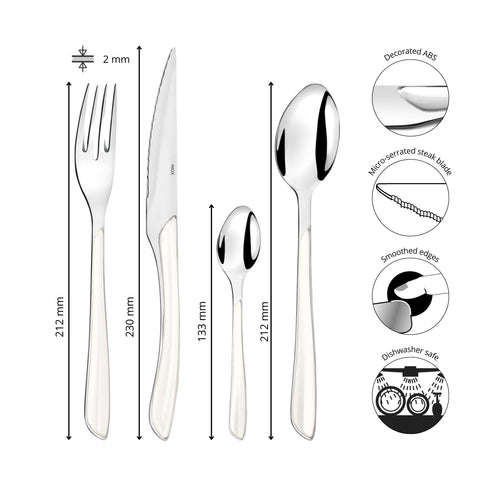 Amefa ECLAT White 24-Piece Cutlery Set for 6 | Stainless Steel Flatware with ABS Handles | Dishwasher Safe