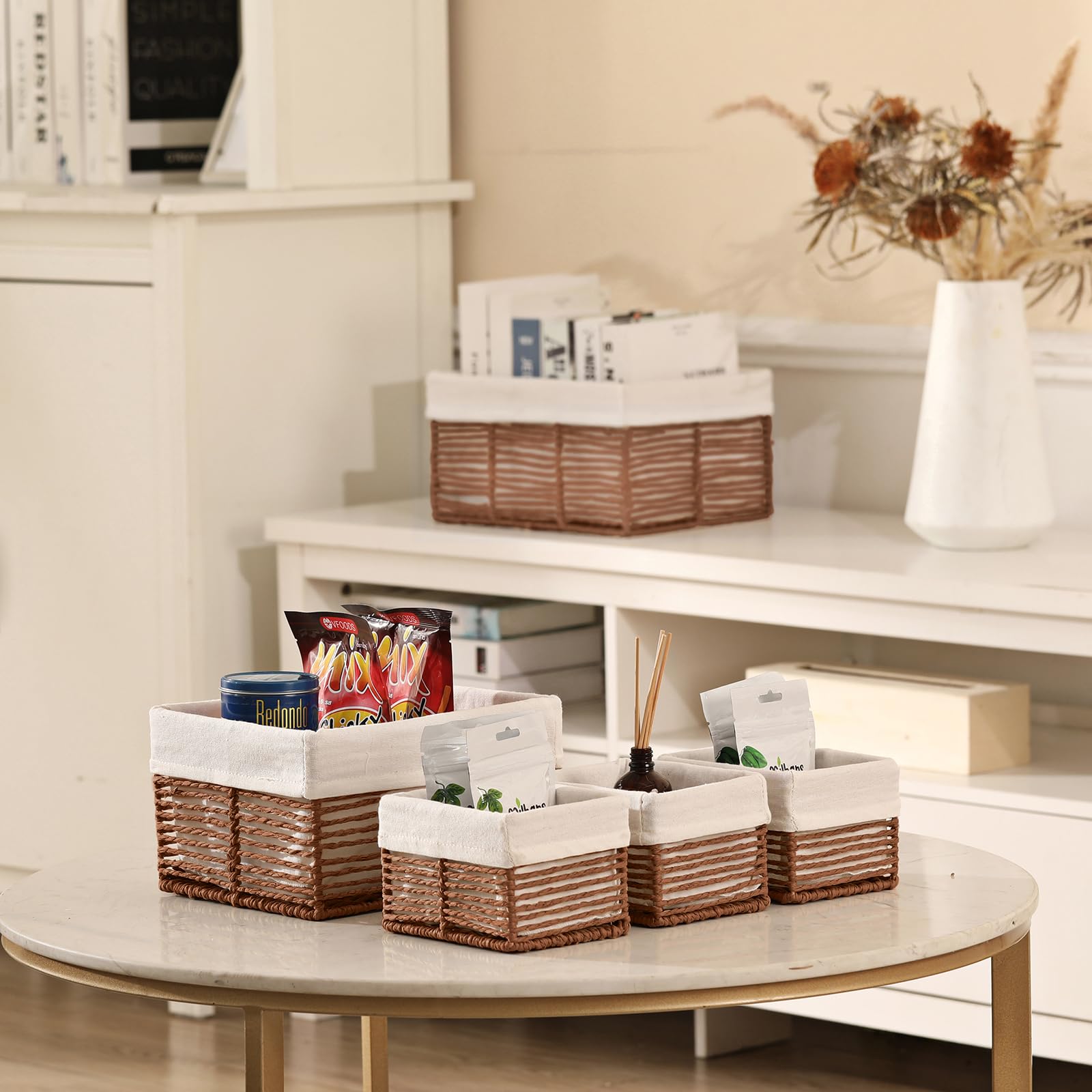 Vagusicc Wicker Storage Basket, Set of 5 Hand-Woven Display Hamper Basket, Nesting Natural Wicker Organizer Baskets, Storage Boxes Bin