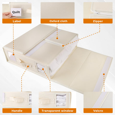 JAECU 4PCS Bed Sheet Organiser Folding Storage, Linen Underbed Storage Box