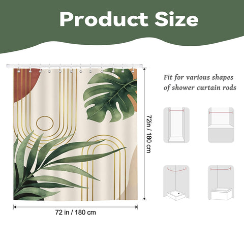 BREASOME Green Leaves Shower Curtain 180 x 180 cm Boho Tropical Leaves Shower Curtain for Bathroom Decor Mould Proof Waterproof Polyester Fabric Bath