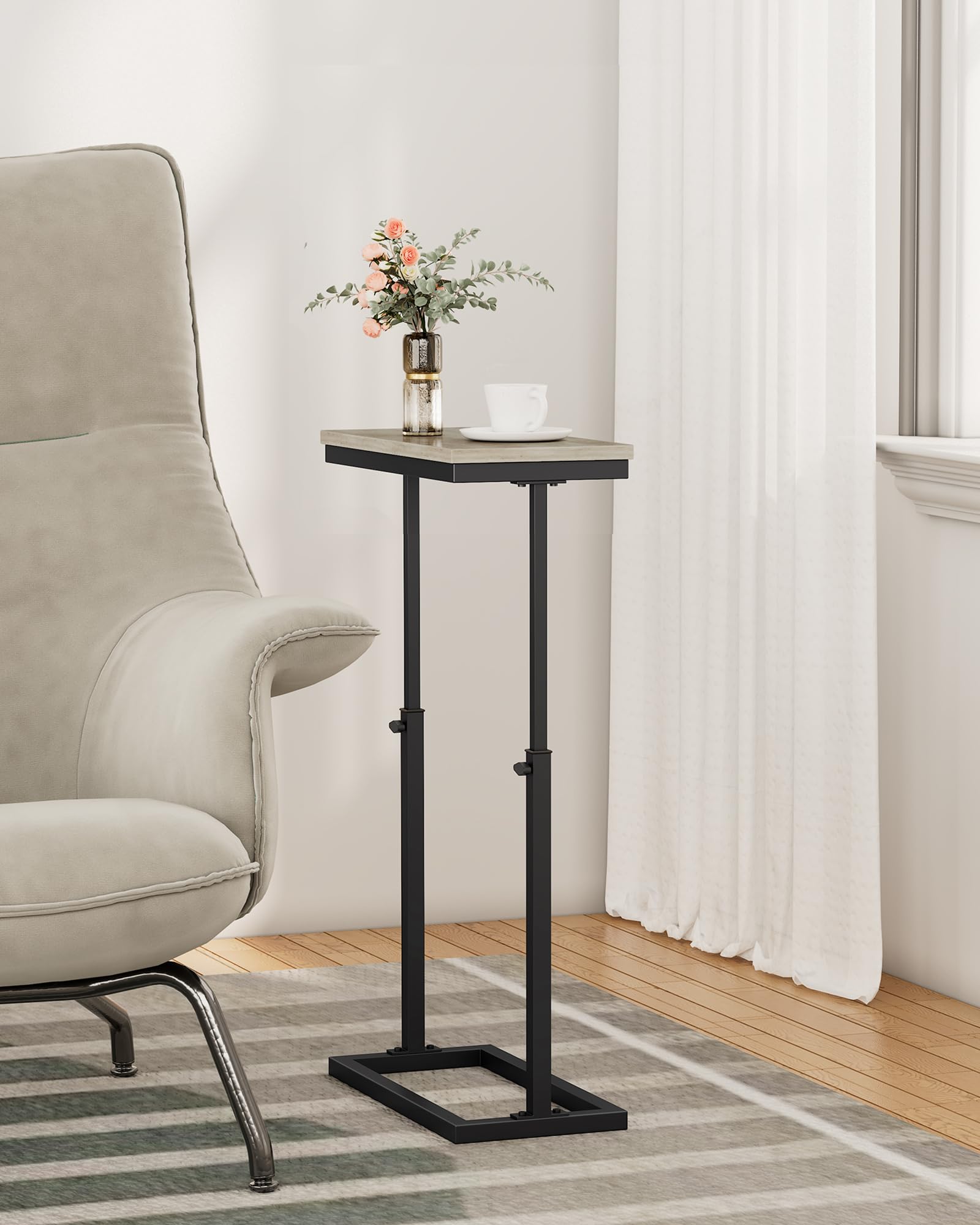 TUTOTAK End Table, Side Table, Tall Couch Table, Sofa Table, Living Room, Bed Room, Greige TB01BG083EU