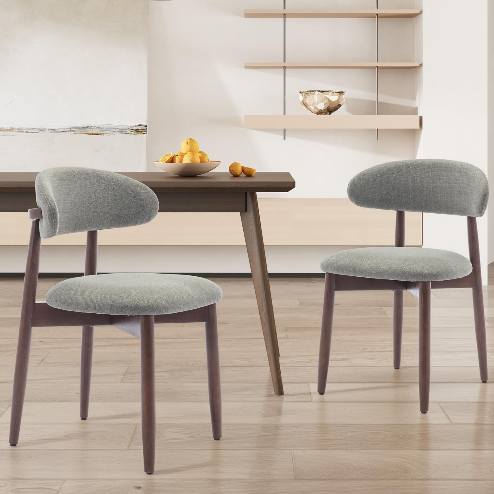 COLAMY Modern Dining Chairs Set with Wooden Legs – Upholstered Fabric Dining Room Chairs with Curved Backrest, Soft Cushion Seat