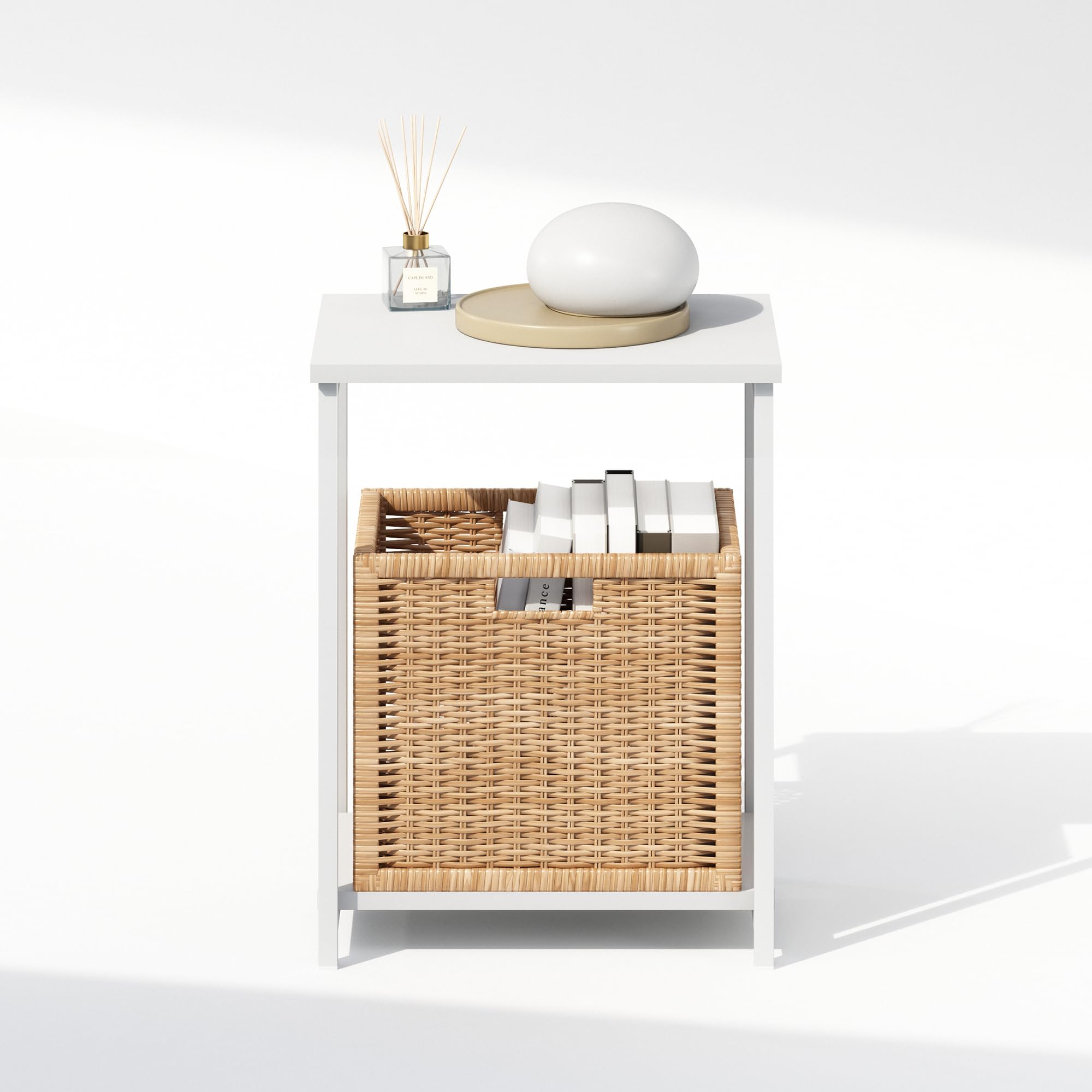 Furinno SIMPLISTIC Night Stand, 2-Tier Open Shelf Design Nightstand with Metal Frame, Bedside Table, End Table, Side Table, for Bedroom, Living Room