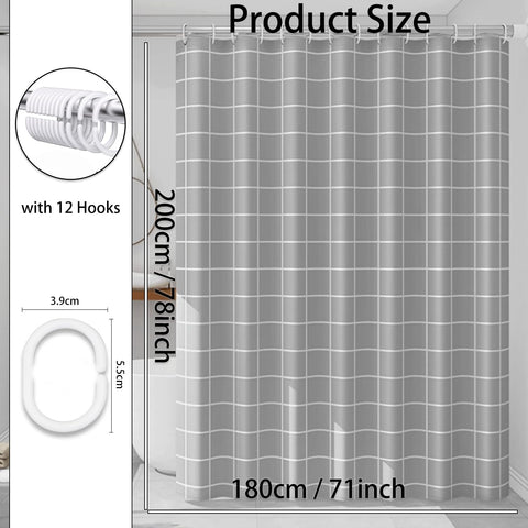 zhaoyeqing Grey Shower Curtain - 180 x 200 cm - Shower Curtain for Bathroom - Mould Proof and Mildew Resistant Washable Bathroom Curtains