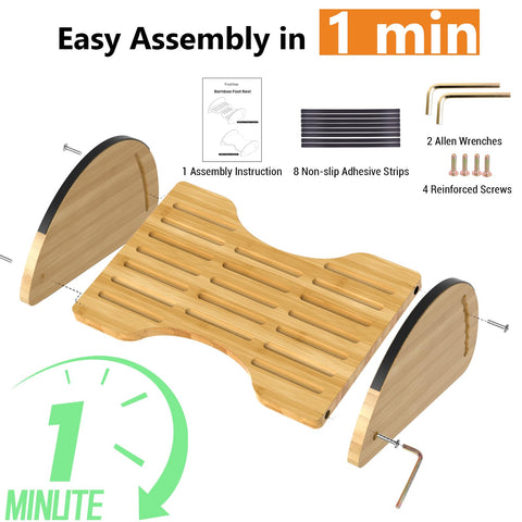 Under Desk Foot Rest,2-in-1 Adjustable Ergonomic Footrest for Office & Home,Bamboo Foot Stool with 6 Heights,Rocking & Flat Modes-Anti-Slip