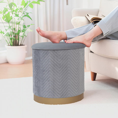 Bonlife Large Round Storage Ottoman, Foldable Footstool with Lid