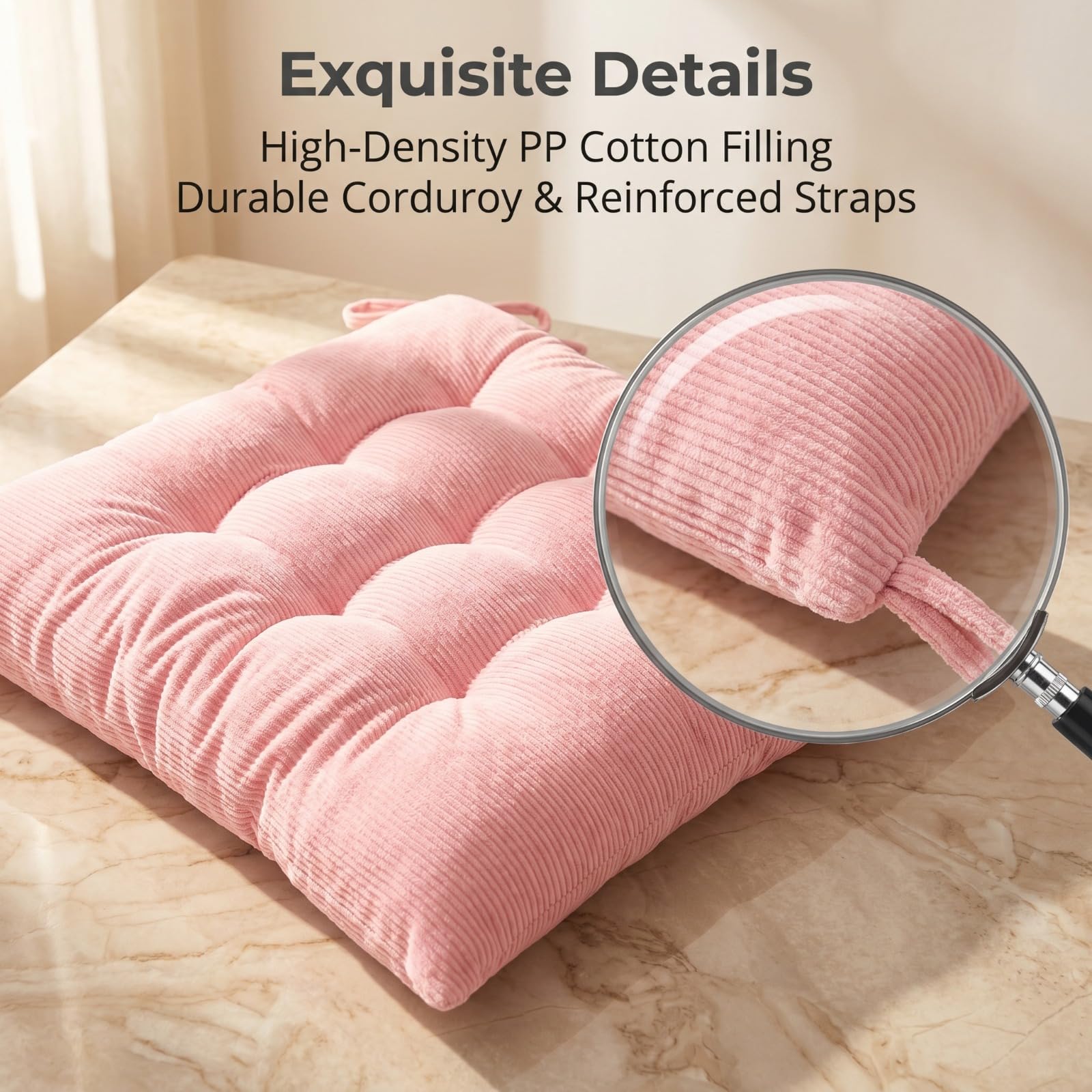 XQ HOUSE Corduroy Chair Cushion with Ties Ultra Soft Warm Floor Cushion for Kids Reading Nook Comfortable Square Seat Cushion for Adult 15.7”x15.7”