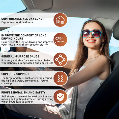 Memory Foam Seat Cushion, Office Chair Cushions with Adjustable Strap, Ergonomic Back Lumbar Support for Long Drives