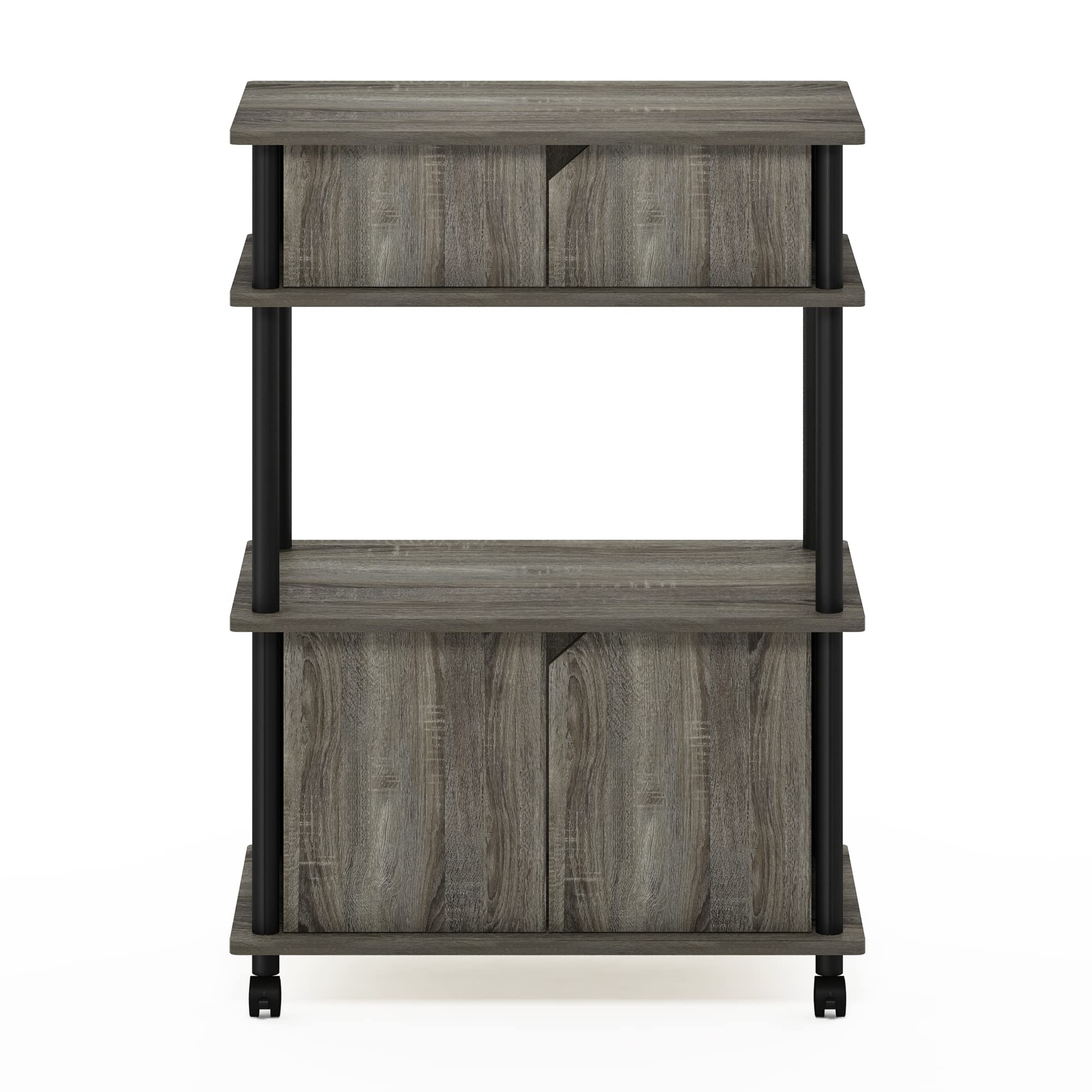 Furinno TURN-N-TUBE Printer Stand with Storage, 4-Tier Printer Table with with Storage Cabinet and Casters, Open Frame Standing Shelf, for CPU