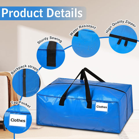 Moving Boxes 6 Pack,95L Extra Large Moving Bags,Storage Bags with Backpack Straps,Zippers &Handles,Boxes for Moving House,Waterproof Moving Totes for