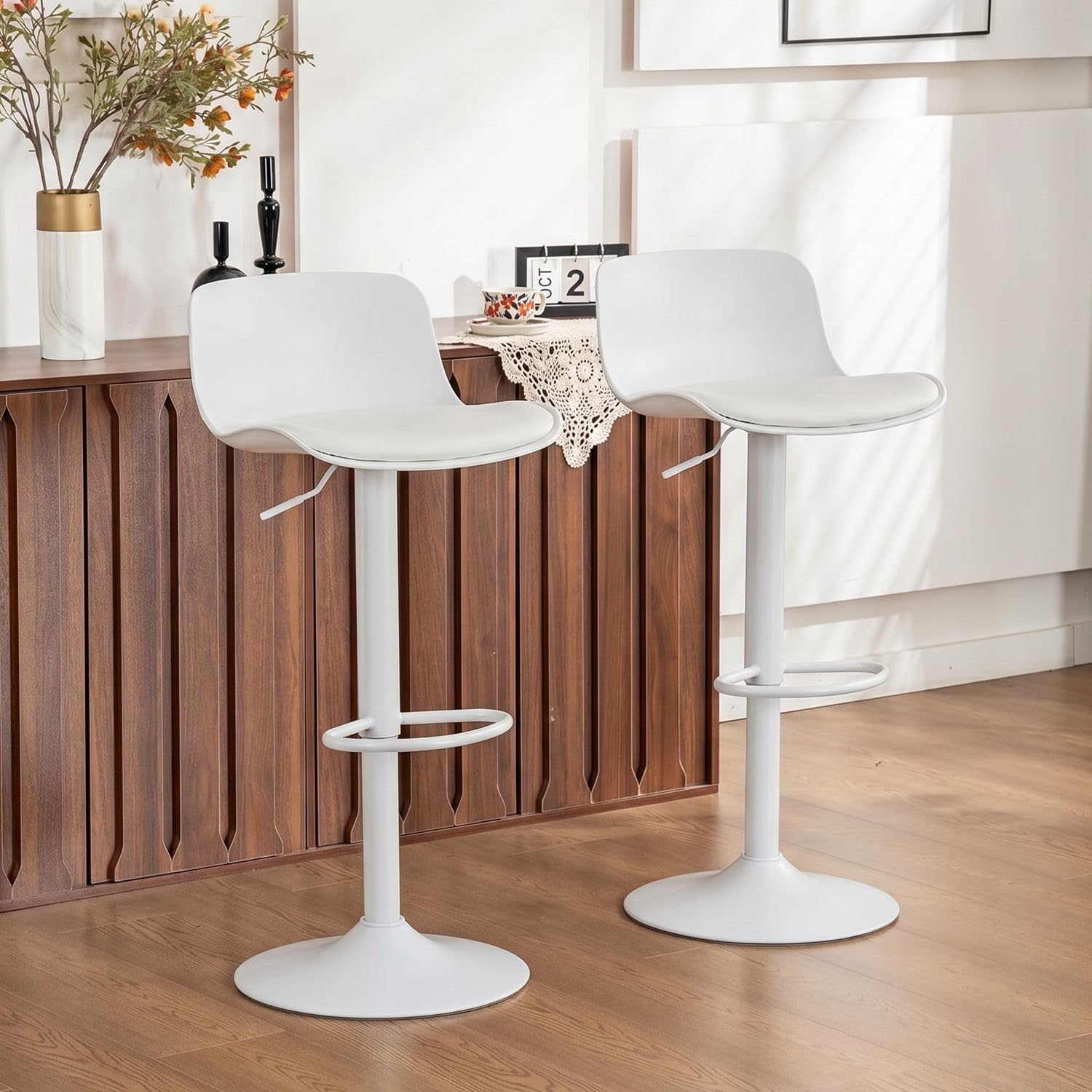 YOUNIKE Furniture Polypropylene Bar Stools Set of 2 with Adjustable Height and 360° Rotation