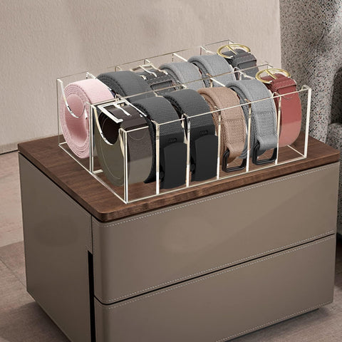 YEXEXINM Acrylic Belt Organizer, 12 Compartments Belt Storage Holder, Clear Belt Display Storage Box