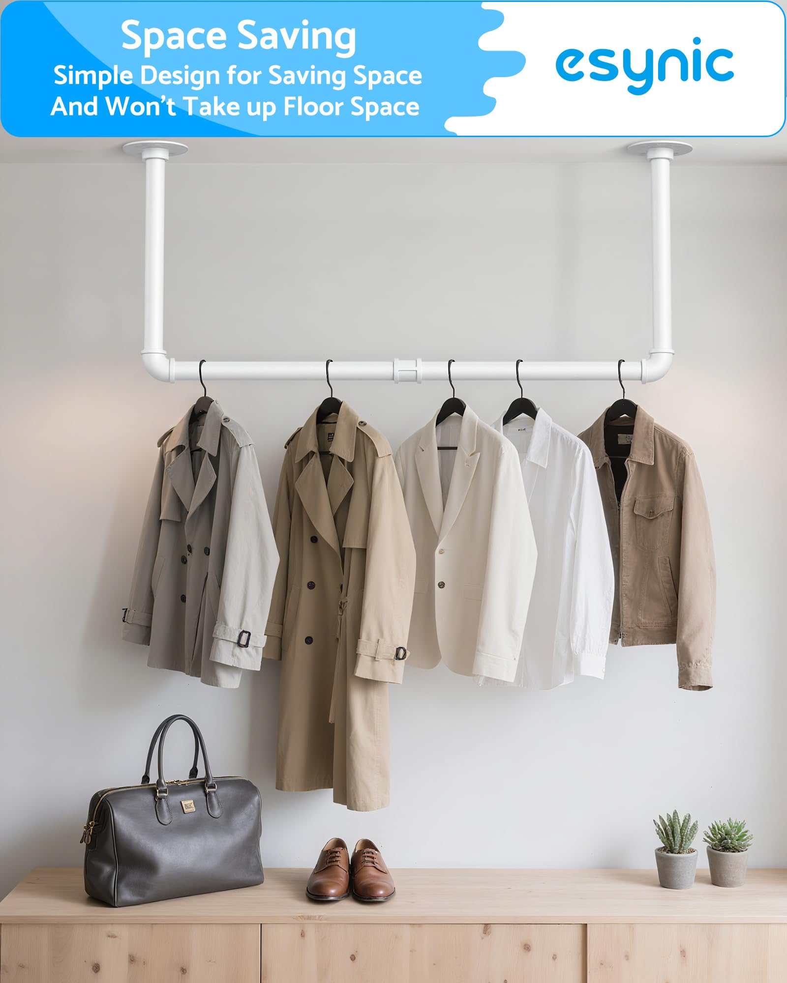 eSynic 60cm White Industrial Pipe Clothes Hanging Rails